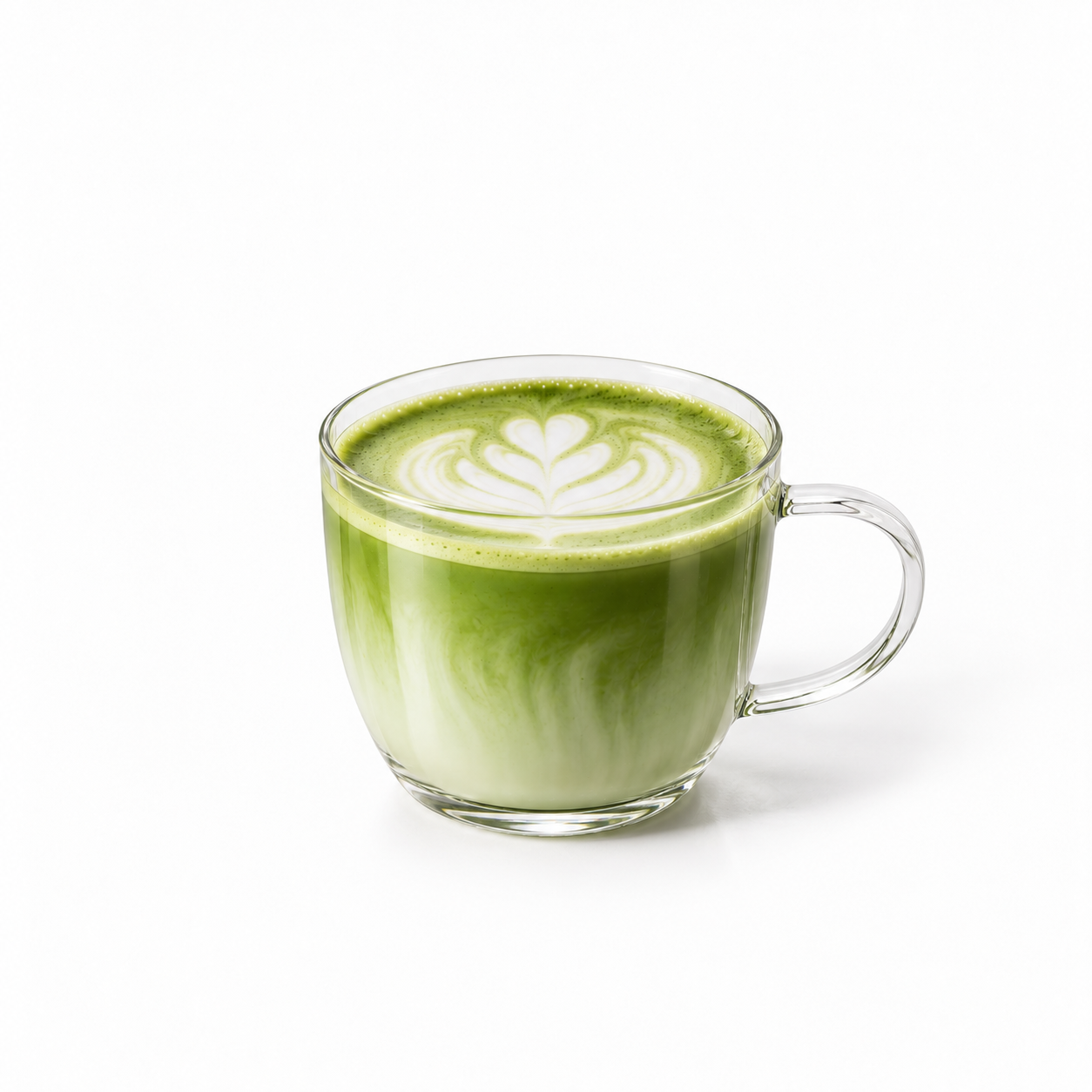 A creamy matcha latte in a ceramic mug