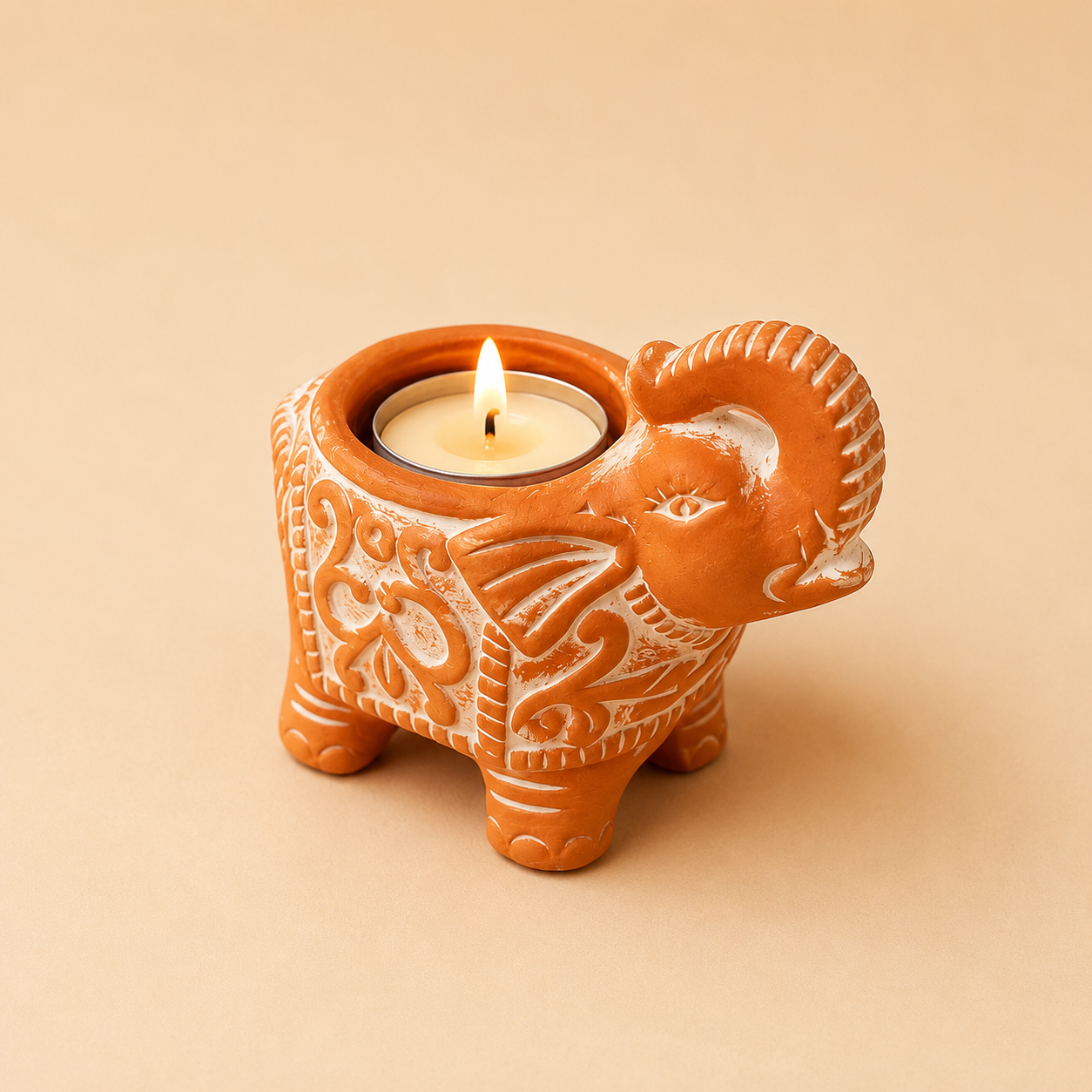 Terracotta Elephant Tealight Holder
