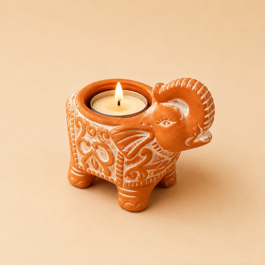Terracotta Elephant Tealight Holder